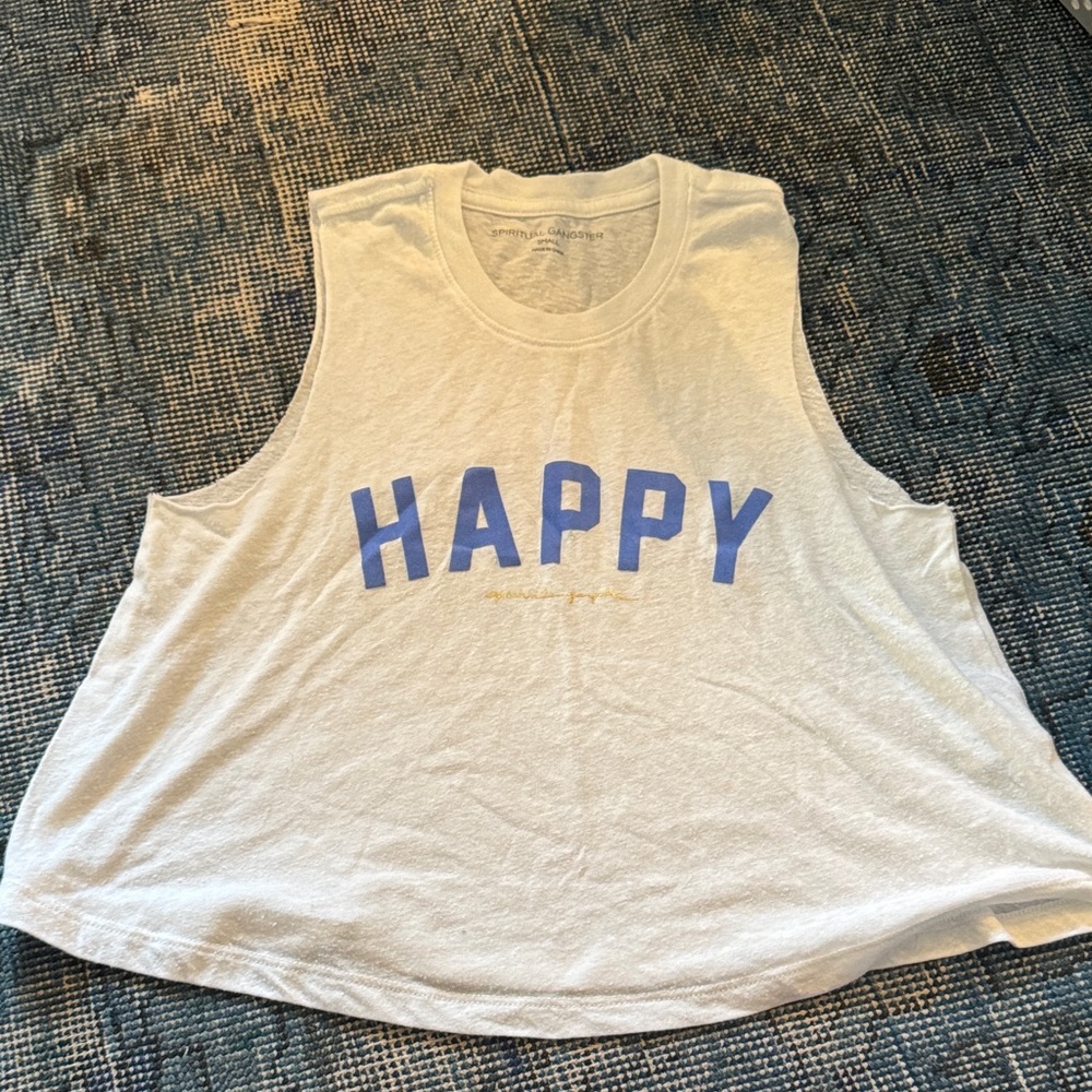 Spiritual Gangster White Crop Top with Blue Print